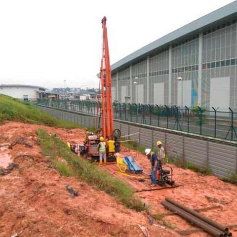 Coring rock using vertical and inclined boreholes.